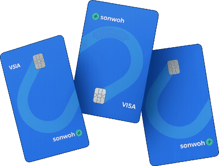 Three blue Sonwoh Visa credit cards